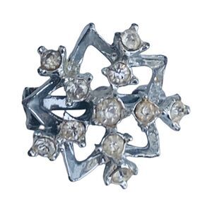 Rhinestone Snowflake Brooch Pin 1" Silver Tone Holiday Winter